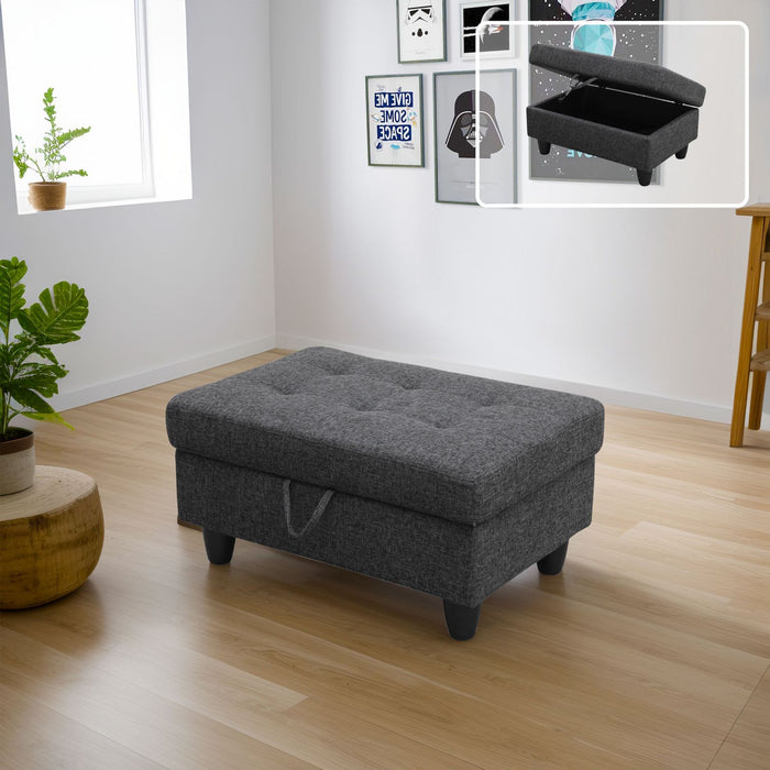 Transitional Style  2 piece Sectional+Ottoman in Black Gray Linen