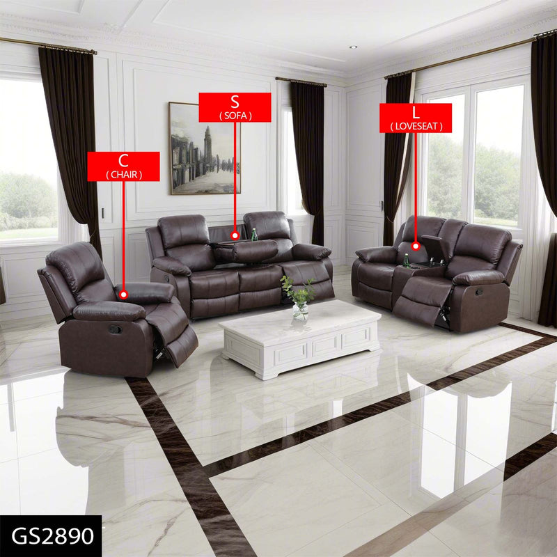 Black Semi PU And PVC 3-Piece Couch Living Room Sofa