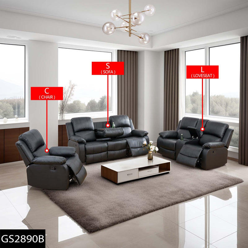 Black Semi PU And PVC 3-Piece Couch Living Room Sofa