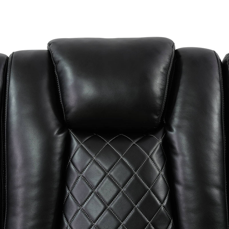 Juego de sofás reclinables de sala de estar de 3 piezas de cuero negro transpirable