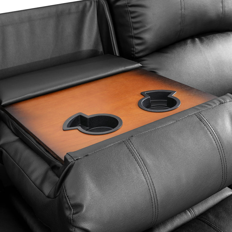 Black Semi PU And PVC 3-Piece Couch Living Room Sofa