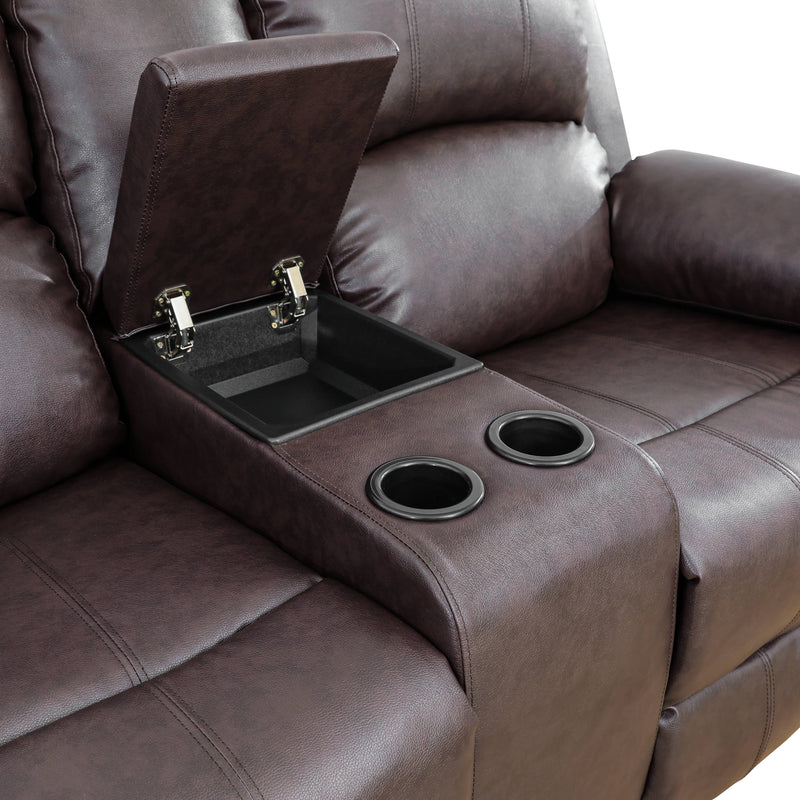 Brown Semi PU And PVC 3-Piece Couch Living Room Sofa