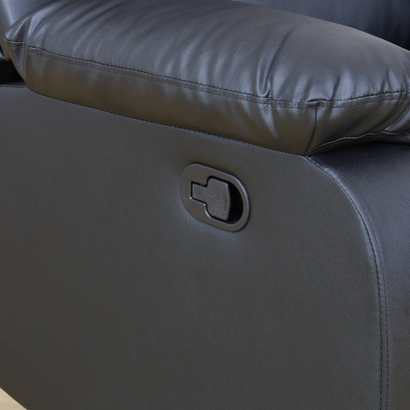 Sofá de sala de estar de 3 piezas de cuero sintético y PVC negro