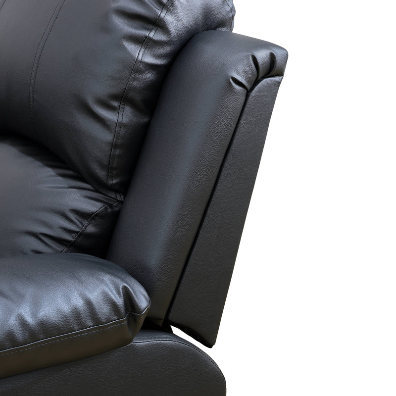 Sofá de sala de estar de 3 piezas de cuero sintético y PVC negro