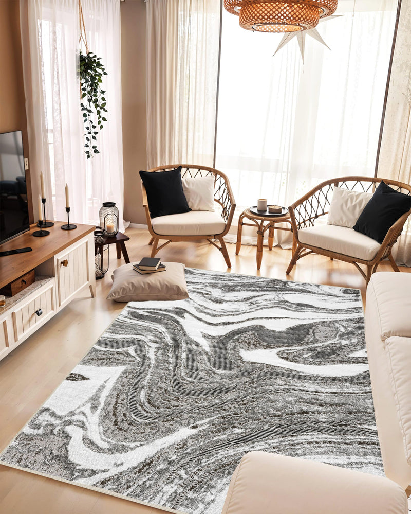 MARBLE Rug Design 1048 Grey 7 Foot Round (6'6x6'6" Round)"