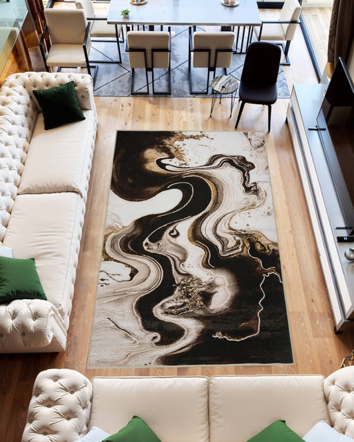 MARBLE Rug Design 1060 Black 2x8 Runner (2'6x7'9")"