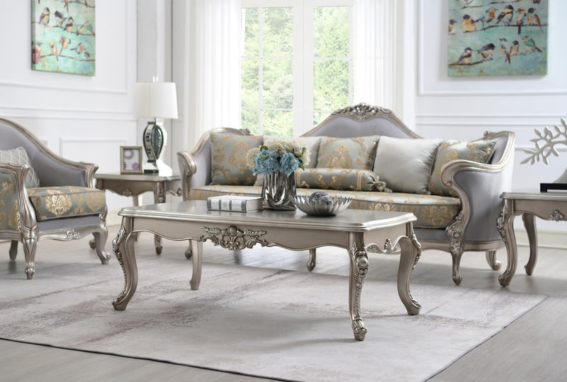 Uriah Champagne Silver Sofa Living Room Collection