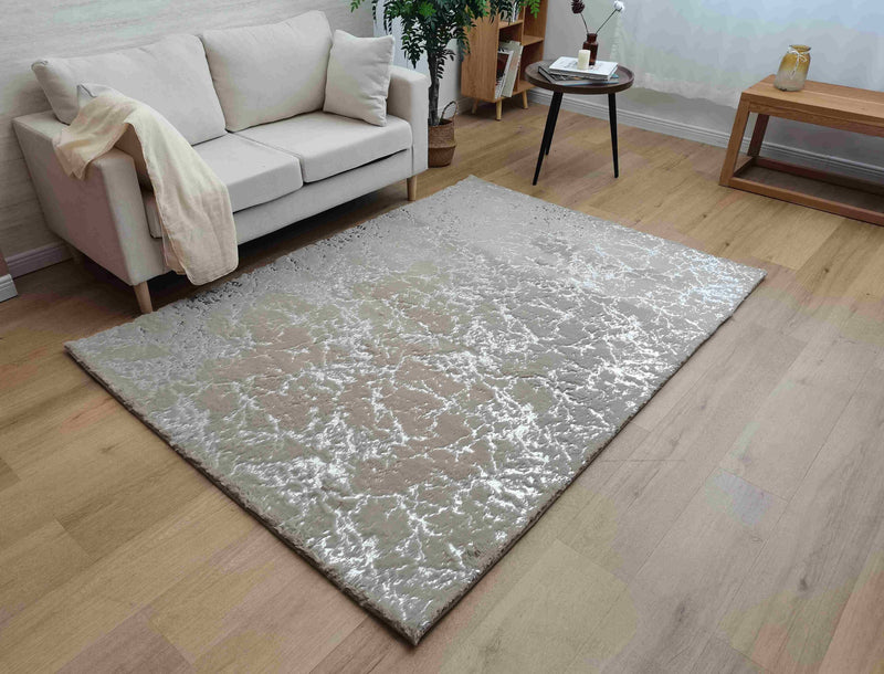 ALFOMBRA TIMMY-S PELUDA TD3396-B13-BEIGE OSCURO+PLATA