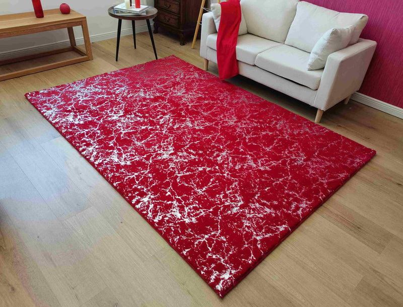 TIMMY-S Alfombra peluda TD3396-B2-ROJO+PLATA