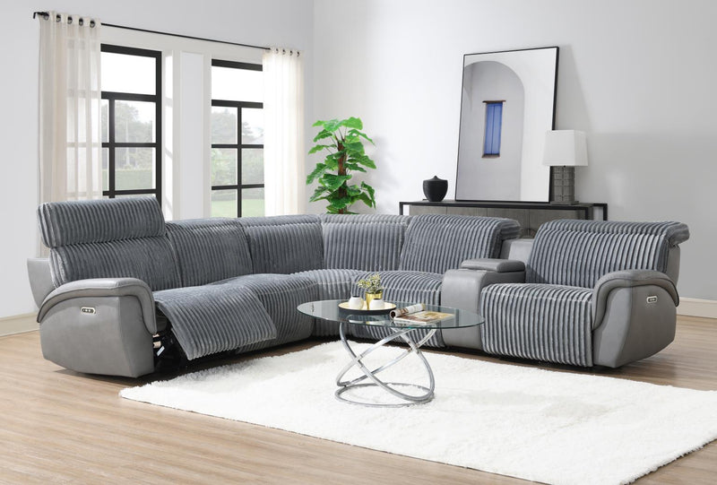 Seccional reclinable eléctrico Elle Gray con reposacabezas eléctrico
