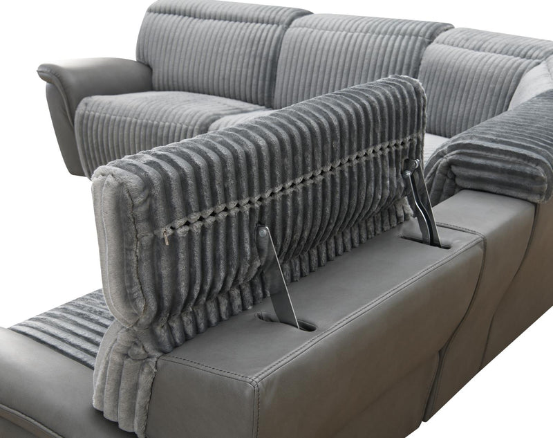 Seccional reclinable eléctrico Elle Gray con reposacabezas eléctrico