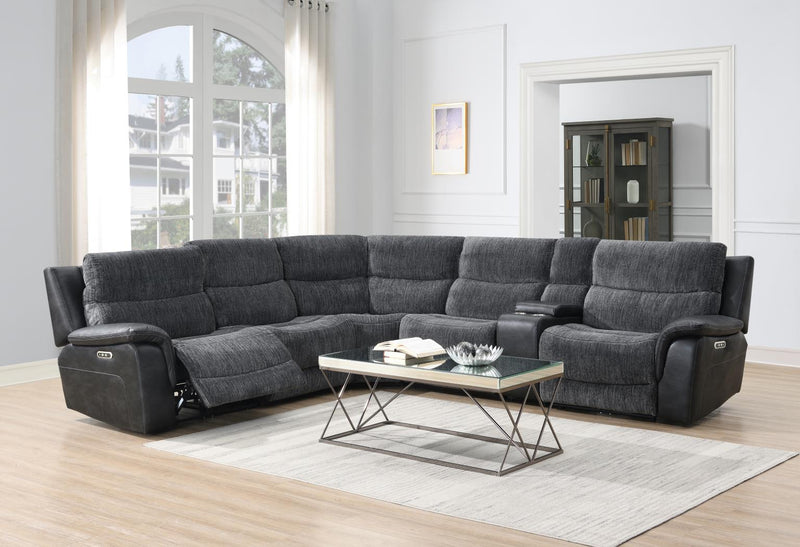 Seccional reclinable eléctrico Hazel gris carbón con reposacabezas eléctrico