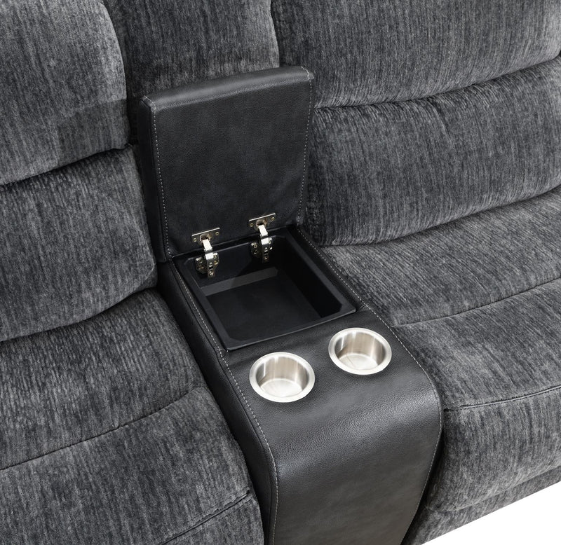 Seccional reclinable eléctrico Hazel gris carbón con reposacabezas eléctrico