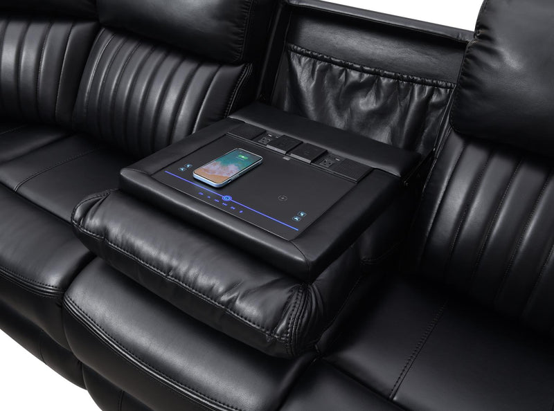 Sofá seccional reclinable eléctrico Atronia Black con pantalla