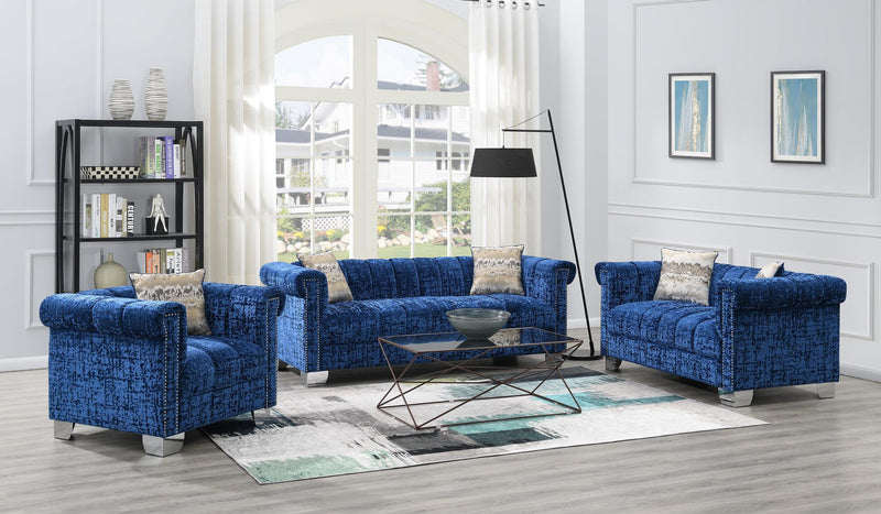 Fabia Velvet Blue Living Room Collection