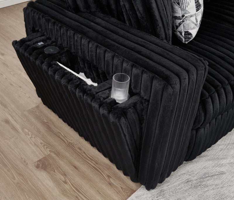 Landon Black Corduroy Sectional Living Room Collection