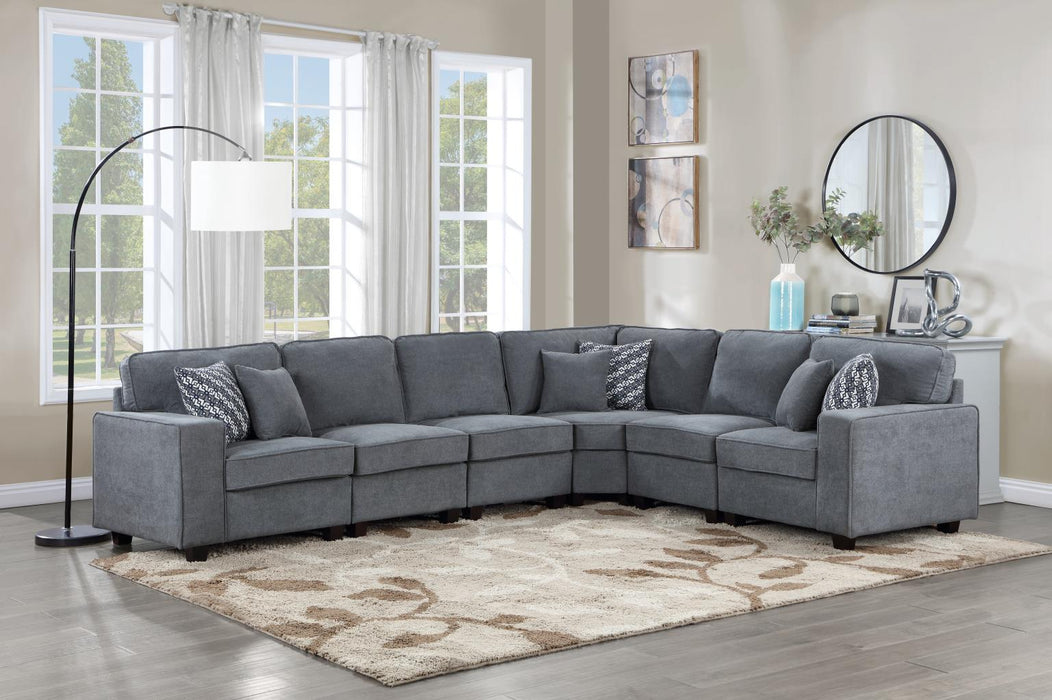 Gray Fabric 6 Pc Sectional (3 Armless Chairs)