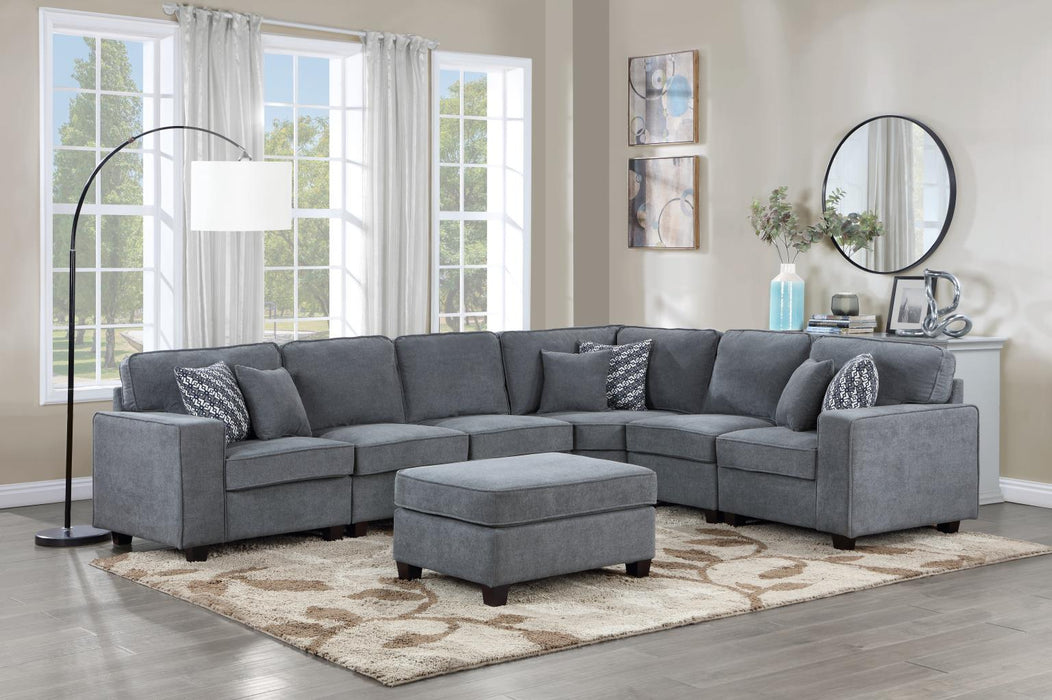 Gray Fabric 6 Pc Sectional (3 Armless Chairs)