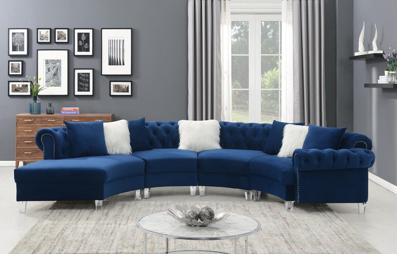 Colección de sala de estar seccional de terciopelo azul marino Eris