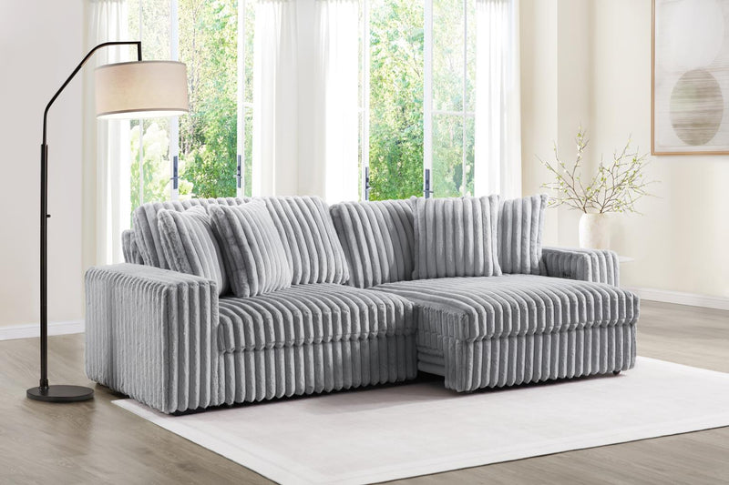 GRAY CORDUROY POWER 4 SEATER SOFA