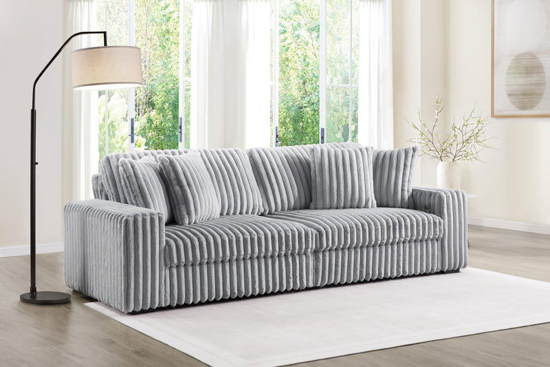 GRAY CORDUROY POWER 4 SEATER SOFA