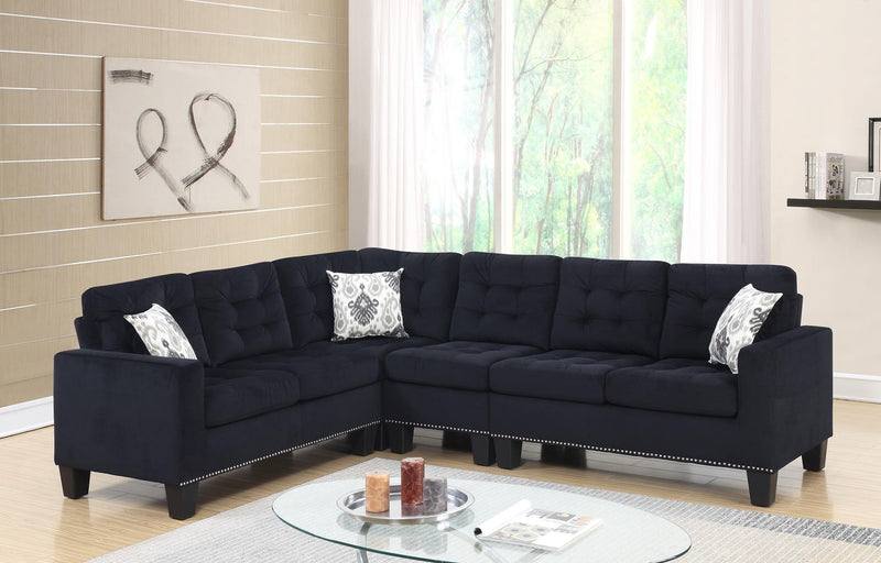 Colección de sala de estar seccional de terciopelo negro Edie