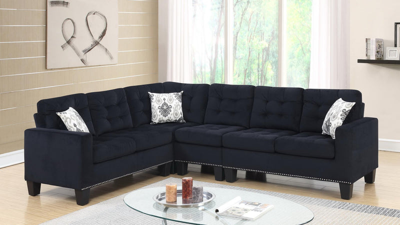 Colección de sala de estar seccional de terciopelo negro Edie