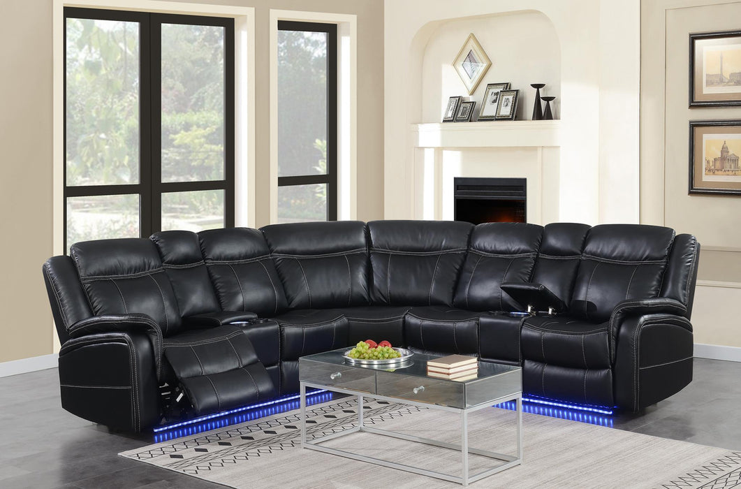 Henry Black 3 Pc Power Reclining Sectional (2 Pwr)