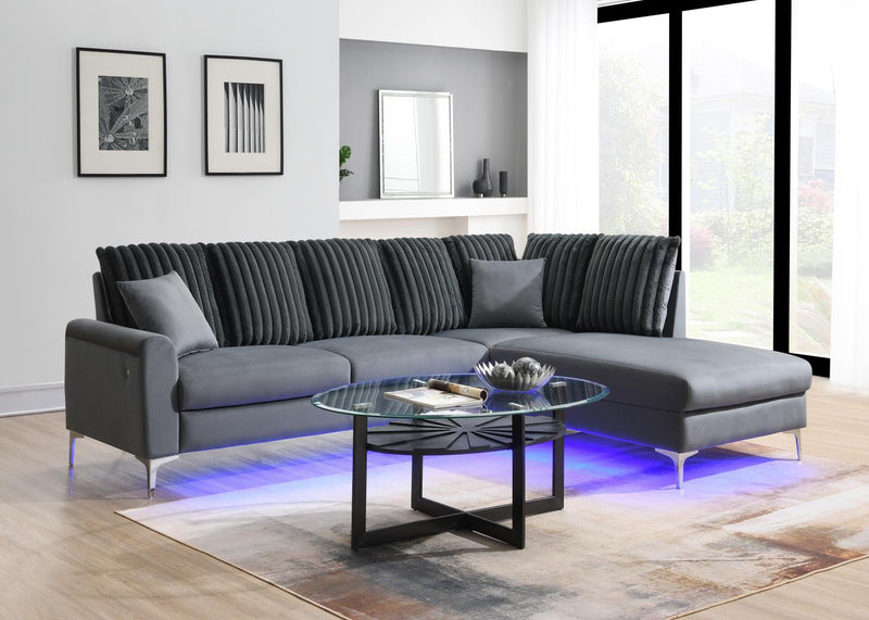 SECCIONAL GRIS DE 2 PIEZAS CON LUZ LED