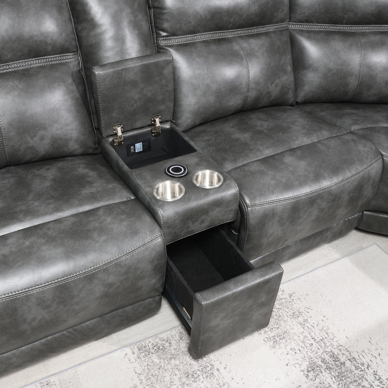 Seccional reclinable eléctrico Elmer de 6 piezas, gris carbón