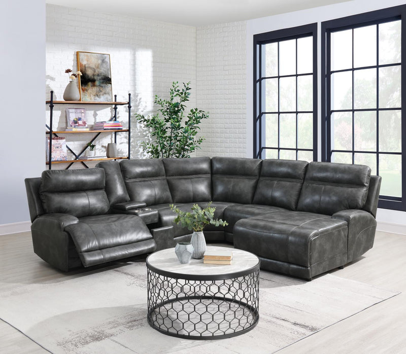 Seccional reclinable eléctrico Elmer de 6 piezas, gris carbón