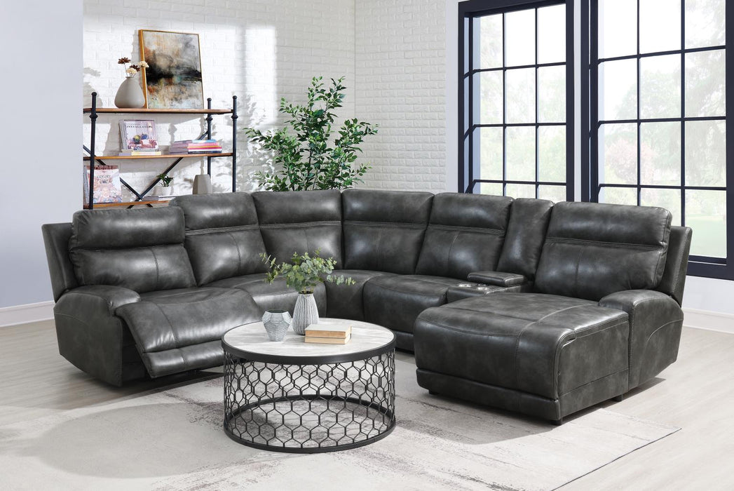 GRAY 6 PC POWER RECLINING SECTIONAL (2 PWR)