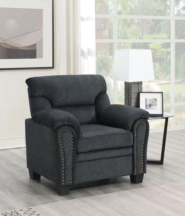 Charcoal Chenille Chair W/Nailhead