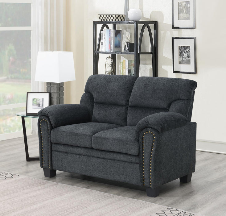 Charcoal Chenille Chair W/Nailhead