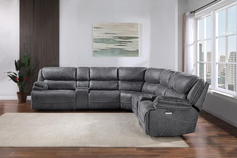 Colección de sala de estar seccional Philipa Gray con 3 reclinables eléctricos