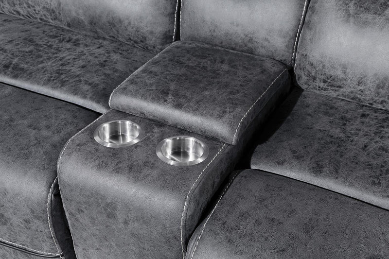 Colección de sala de estar seccional Philipa Gray con 3 reclinables eléctricos