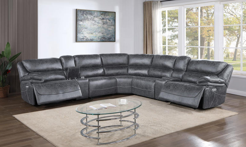 Colección de sala de estar seccional Philipa Gray con 3 reclinables eléctricos