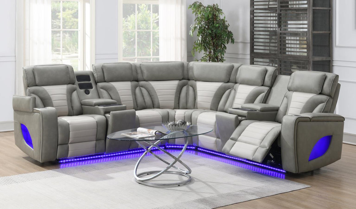 GRAY/WHITE POWER 3 PC SECTIONAL W/BLUETOOTH SPEAKER, AND WIRELESS CHARGER