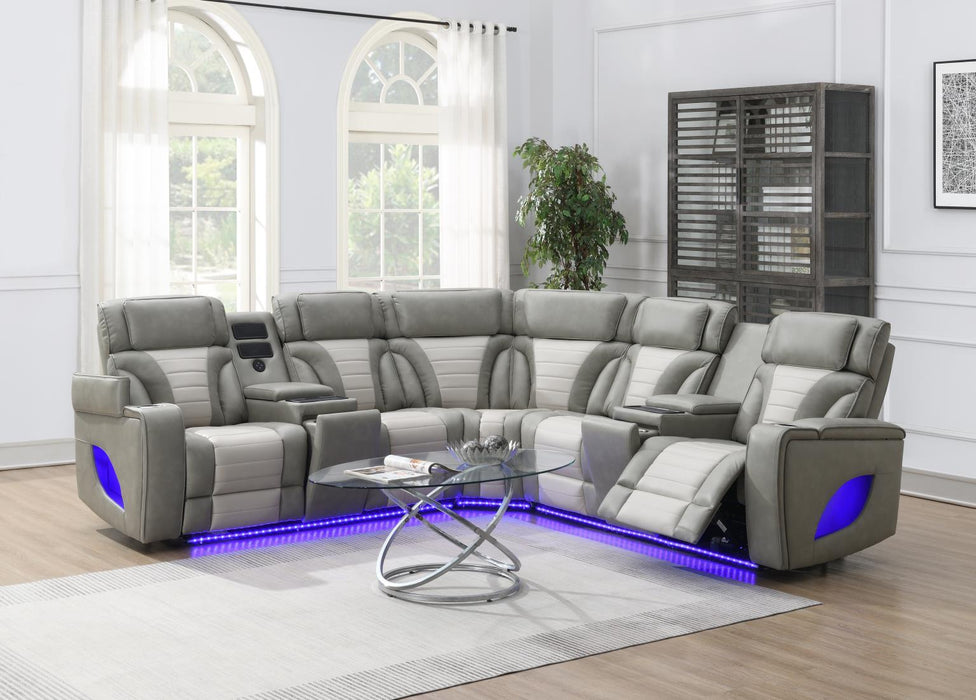 GRAY/WHITE POWER 3 PC SECTIONAL W/BLUETOOTH SPEAKER, AND WIRELESS CHARGER