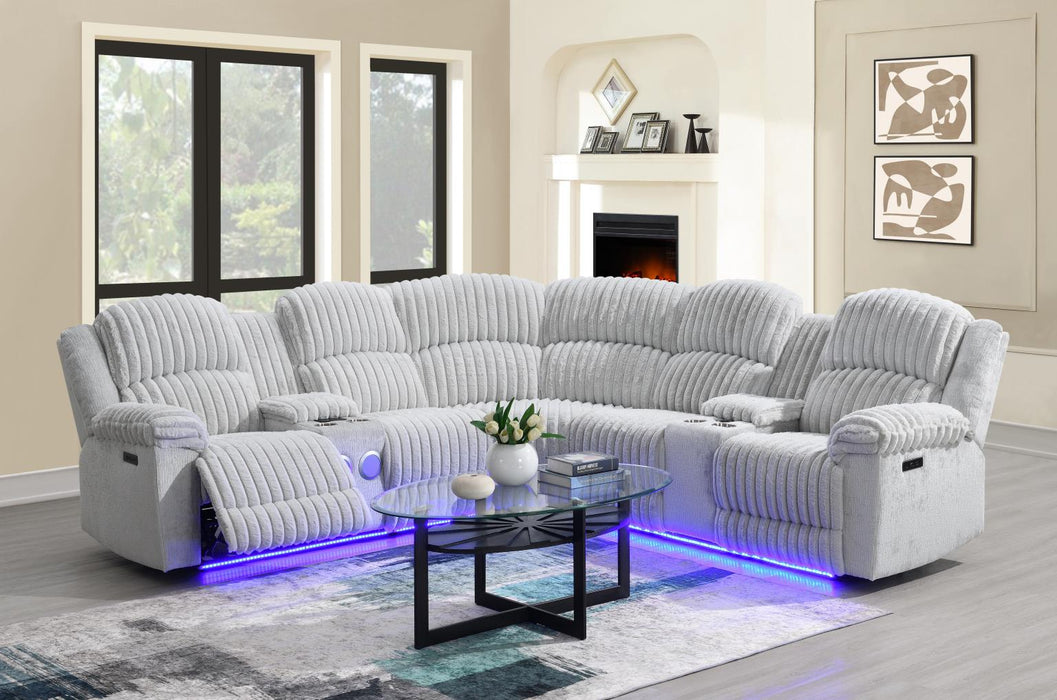 Great Gray Corduroy Power 3 Pc Sectional W/Bluetooth Speaker, And Wireless Charger Living Collection