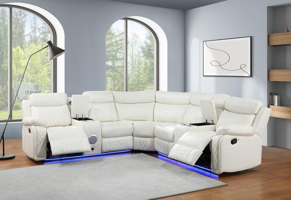 White Motion 3 Pc Sectional W/Bluetooth Speaker