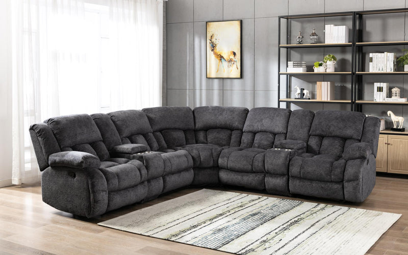 Seccional reclinable de 7 piezas Leopold en gris carbón