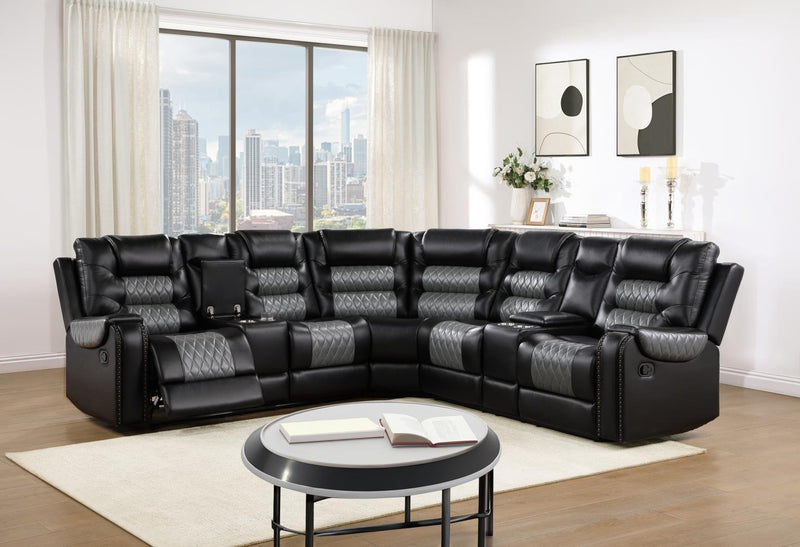 Vanessa Black 3 Pc Reclining Sectional