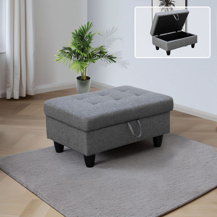 Transitional Style  2 piece Sectional+Ottoman in Black Gray Linen