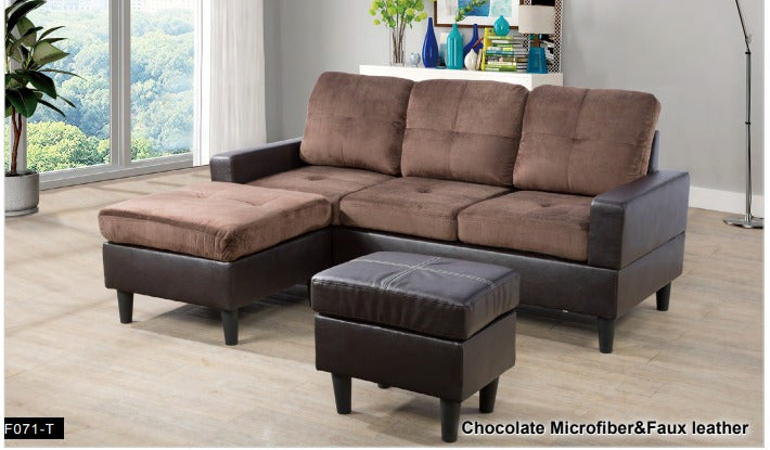 Juego de sofá de sala de estar de 3 piezas de piel sintética marrón chocolate y PVC F071-T