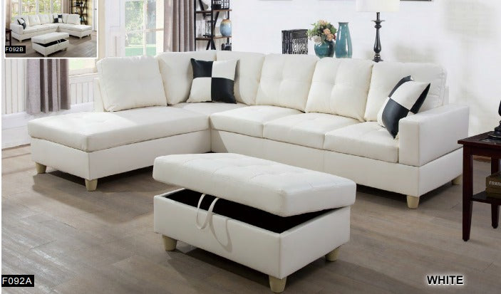 White Faux Leather 3-Piece Couch Living Room Sofa Set F092