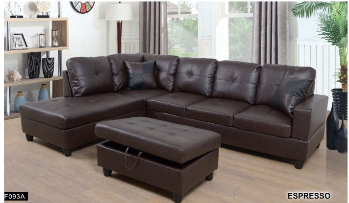 Brown Faux Leather 3-Piece Couch Living Room Sofa Set F093