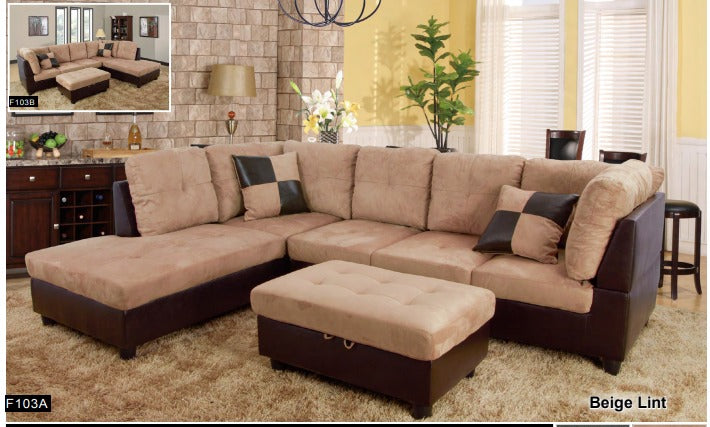 Tan/Dark Brown Color Microfiber-Faux Leather 3-Piece Couch Living Room Sofa Sectional Set BE-F103