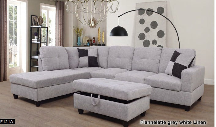 Off-white Flannel 3-Piece Couch Sectional Living Room Sofa Set BE-F121